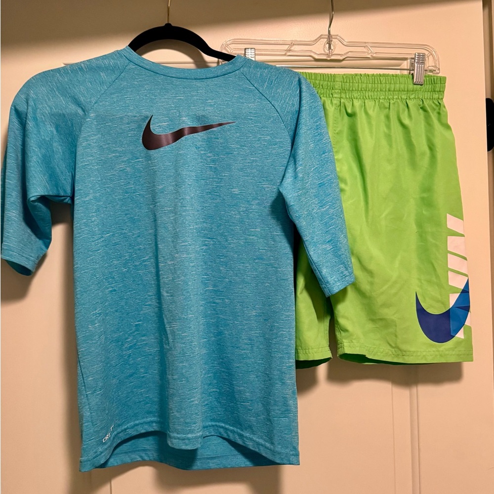 Nike Swim Blue Shirt and Green Shorts Set Youth XL